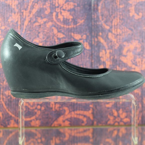 CAMPER Black Leather Mary Jane Wedges - Picture 5 of 16